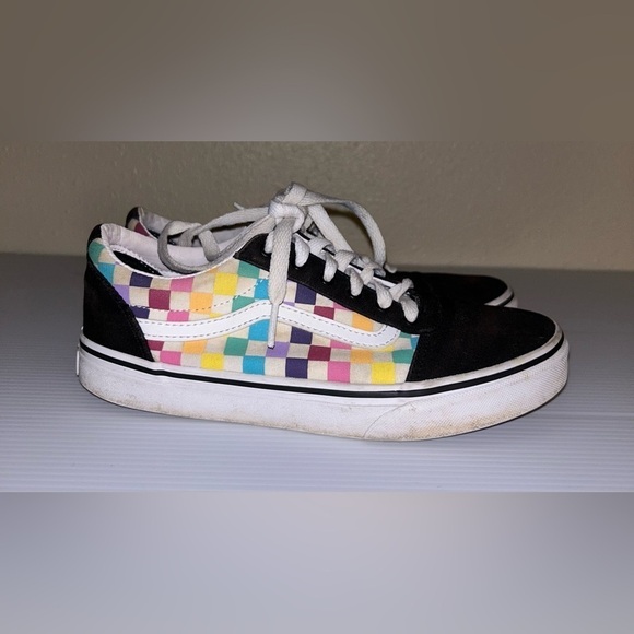 Vans Multi Colored Checkered Skate Athletic Shoes Unisex Missy Old Skool Sz. 5.5 - Picture 3 of 9